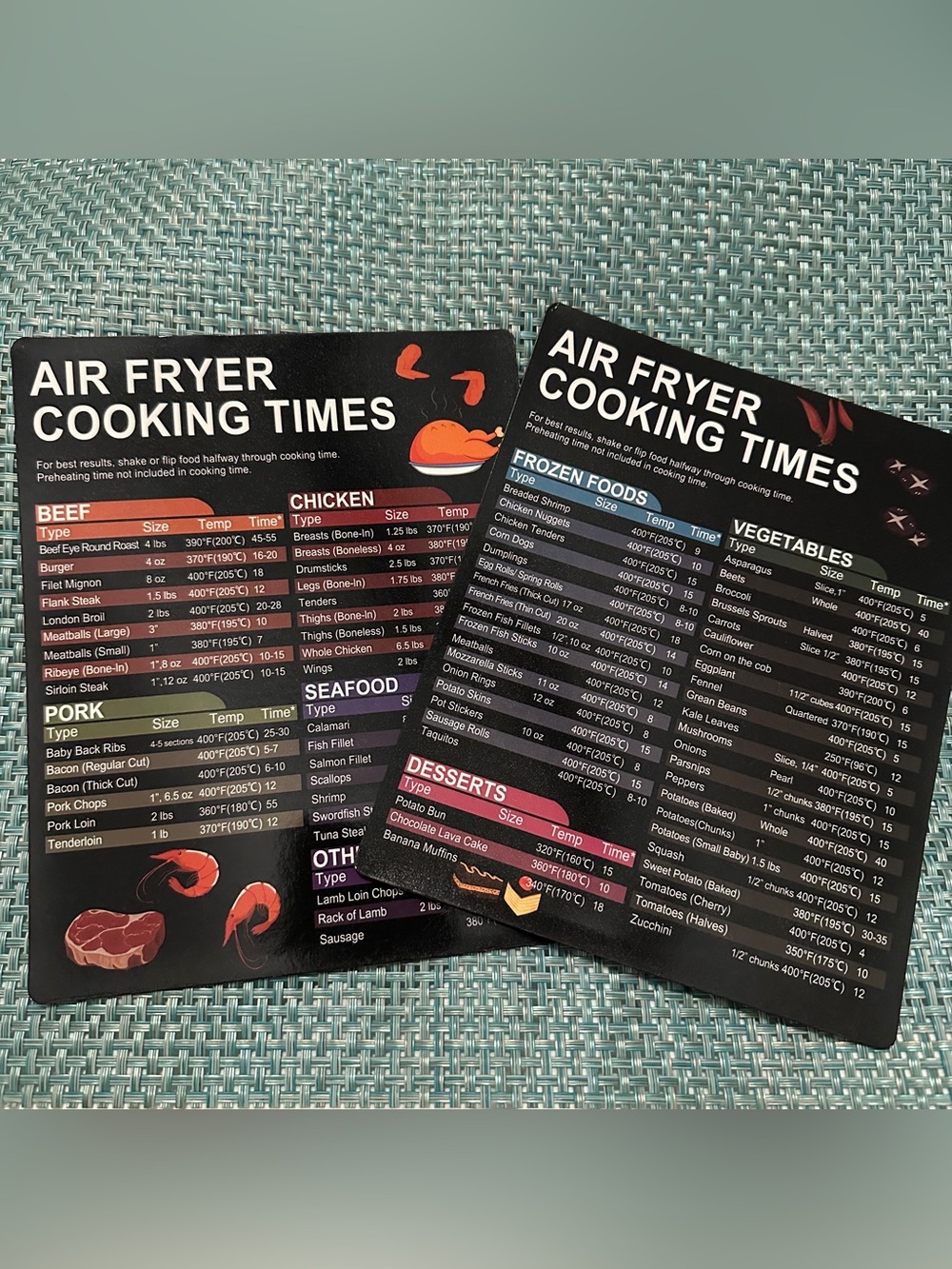 Air Fryer Cooking Times Reference Card Magnets
